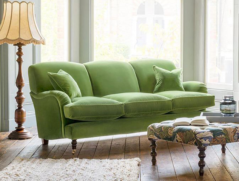 Kentwell 3 Hump 3 Seater Sofa in Linwood Omega Velvet Green Tea